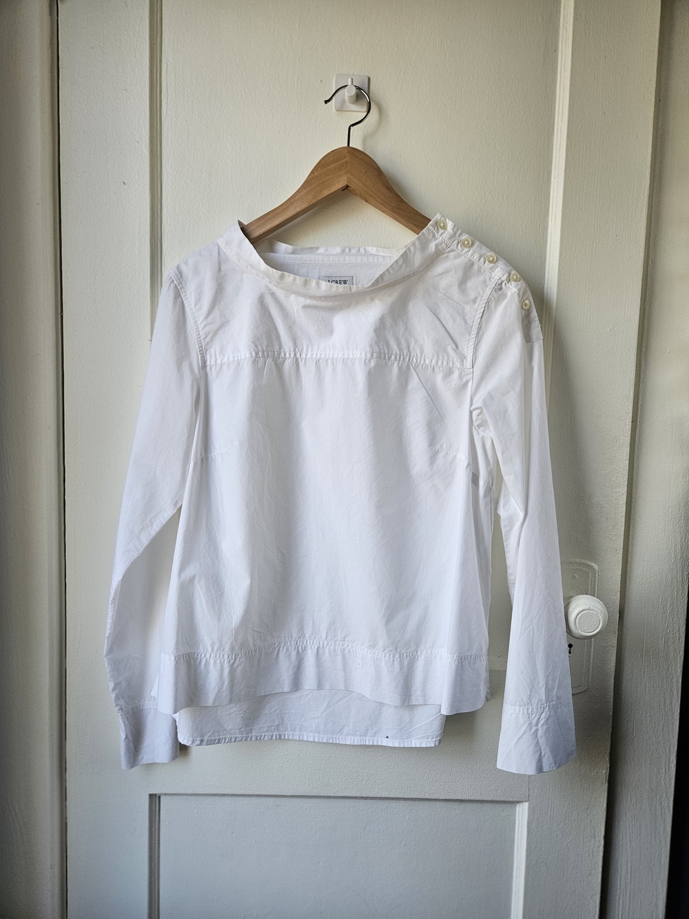 J. Crew White Long-Sleeve Button-Shoulder Blouse